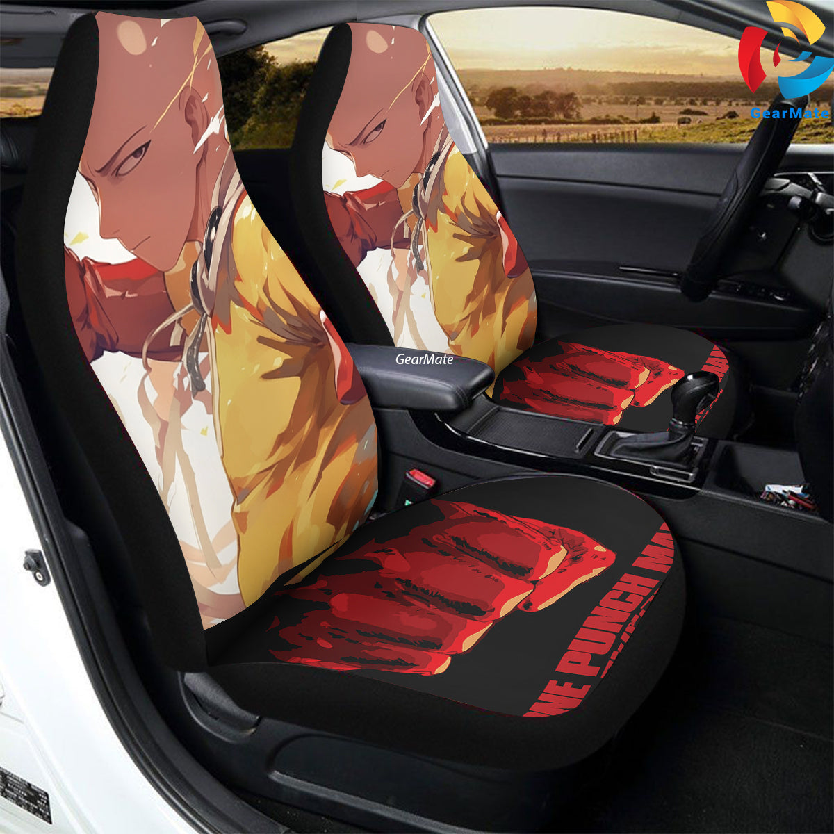 Saitama Anime Power One Punch Man Car Seat Covers – High Quality Graphic and Polar Fleece Protector Set