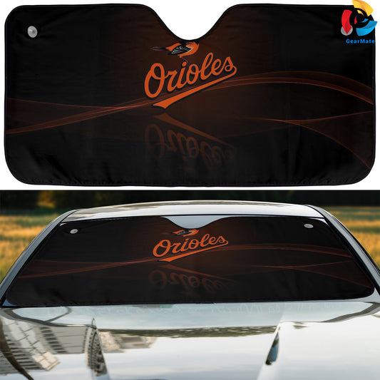 Baltimore Orioles MLB Graphic Black Reflective Car Sunshade – Premium Heat & UV Protection, Universal Fit