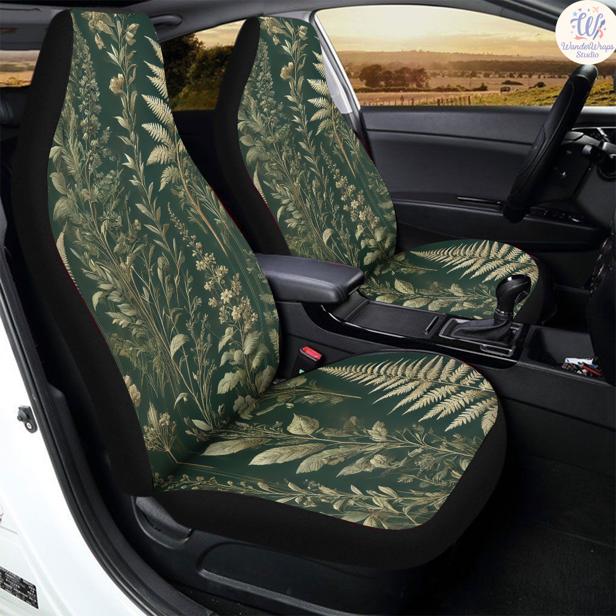 Dark Forest Green Leafy Car Seat Covers – High Quality Graphic and Polar Fleece Protector Set