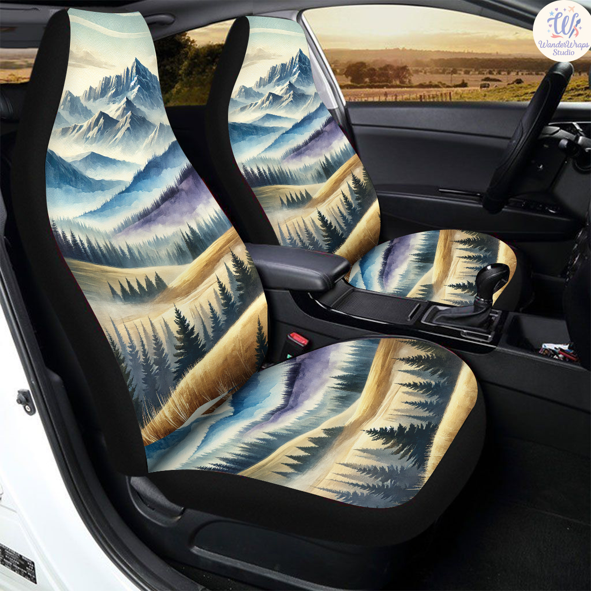 Mountain Landscapes Car Seat Covers – High Quality Graphic and Polar Fleece Protector Set