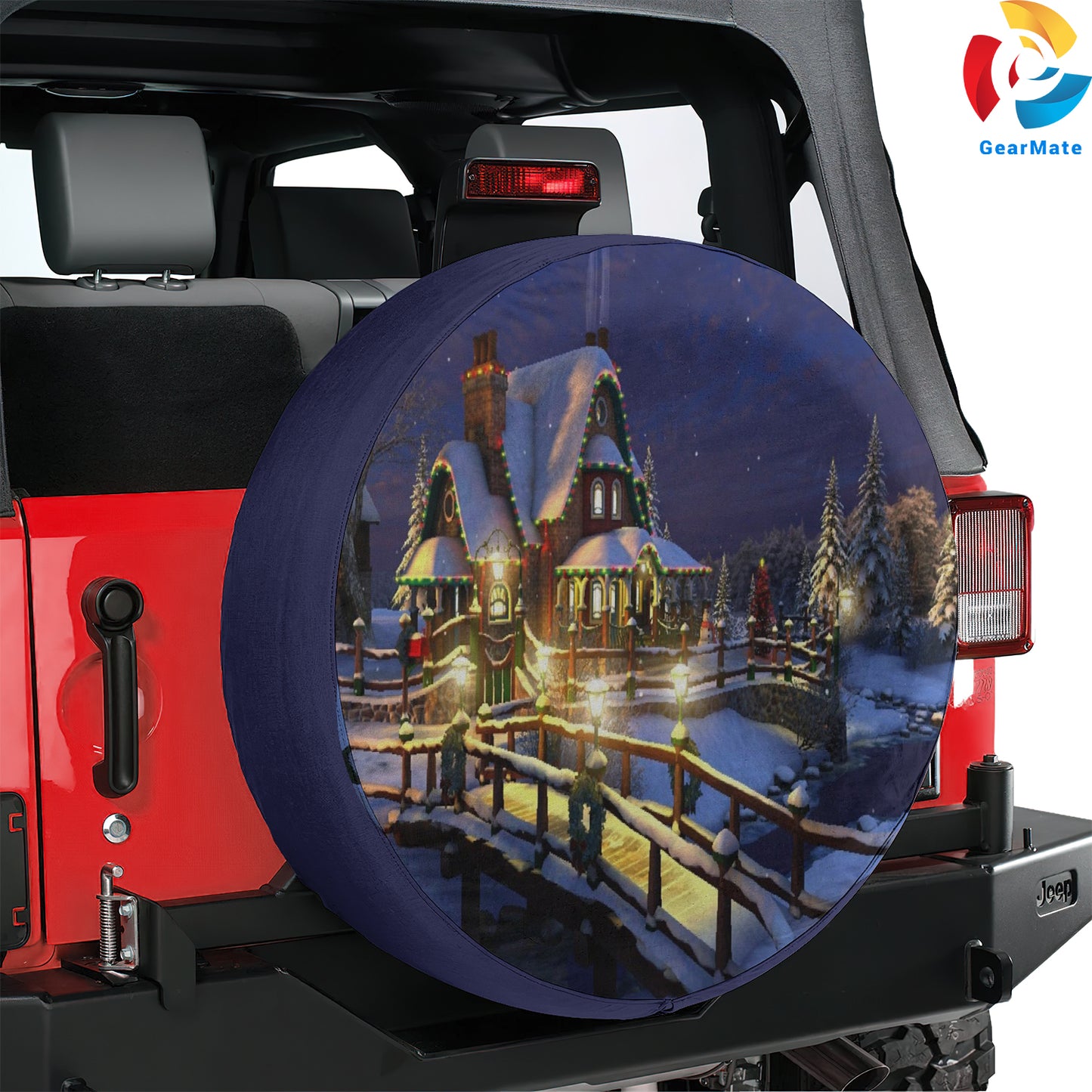 Merry Christmas 2024 House Lights Spare Tire Cover – Premium Waterproof UV Resistant Protector