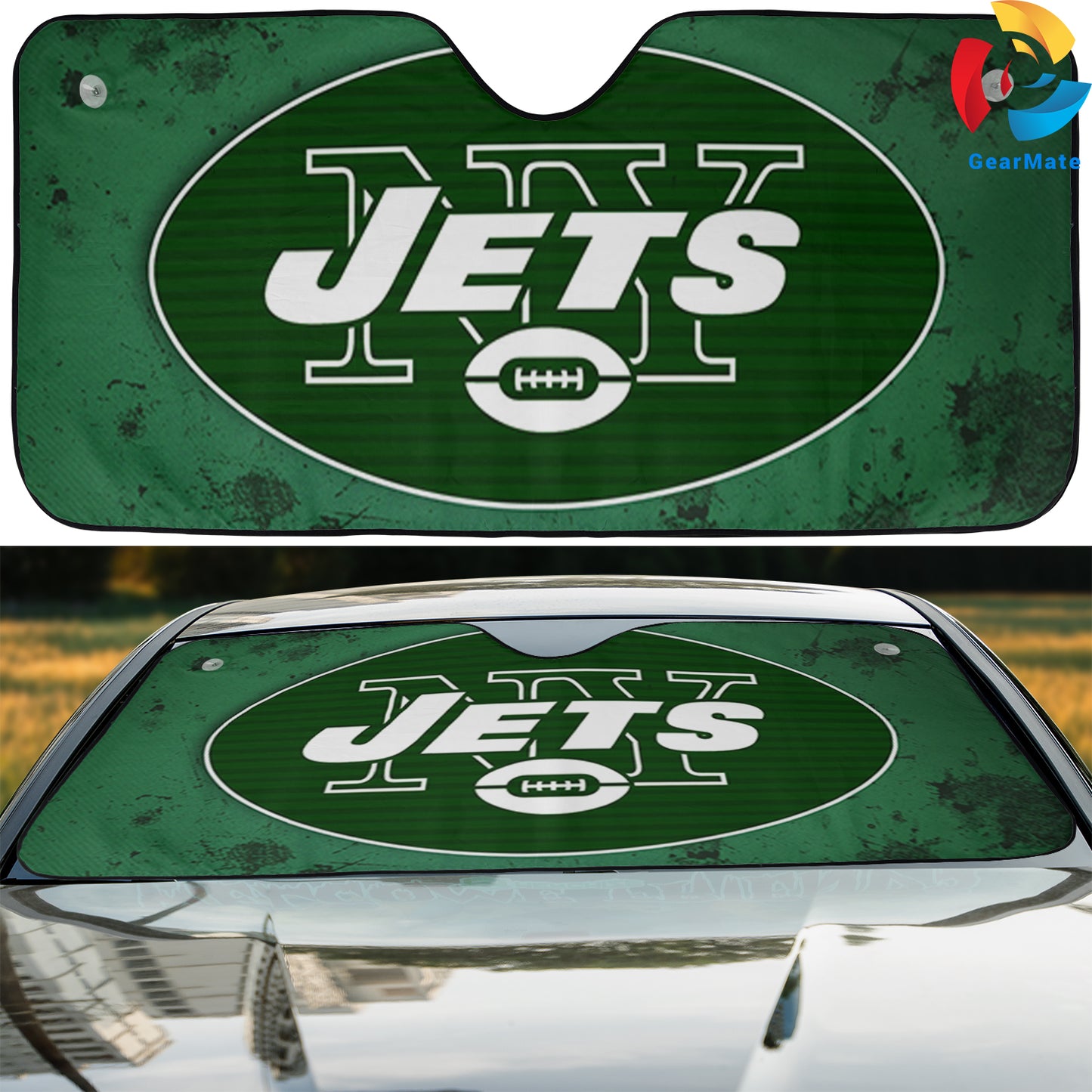 New York Jets NFL Football Car Cover Reflective Car Sunshade – Premium Heat & UV Protection, Universal Fit