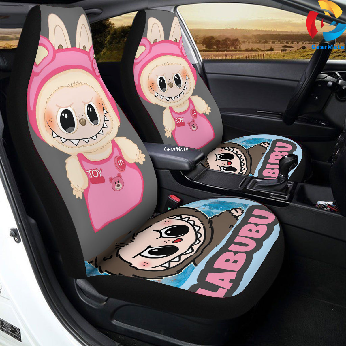 Pink Labubu Car Seat Covers – High Quality Graphic and Polar Fleece Protector Set