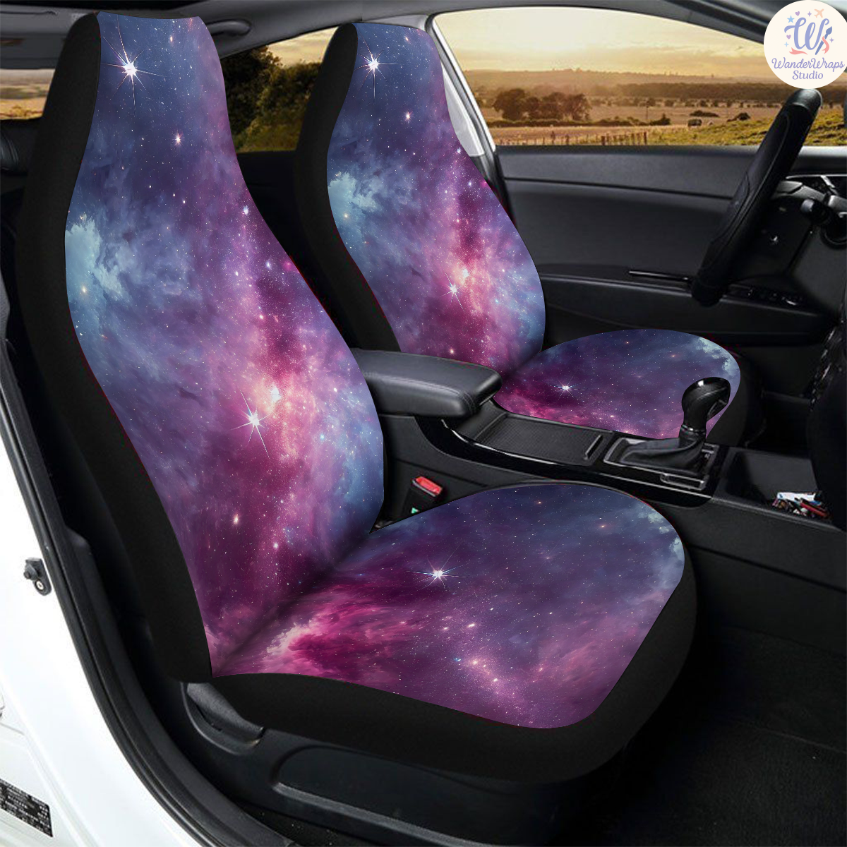 Deep Purple Galaxy Car Seat Covers – High Quality Graphic and Polar Fleece Protector Set