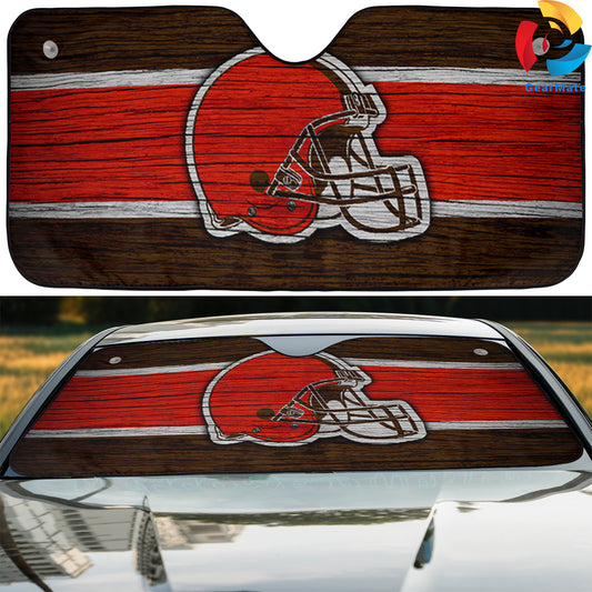 Cleveland Browns NFL Football Wooden Texture Reflective Car Sunshade – Premium Heat & UV Protection, Universal Fit