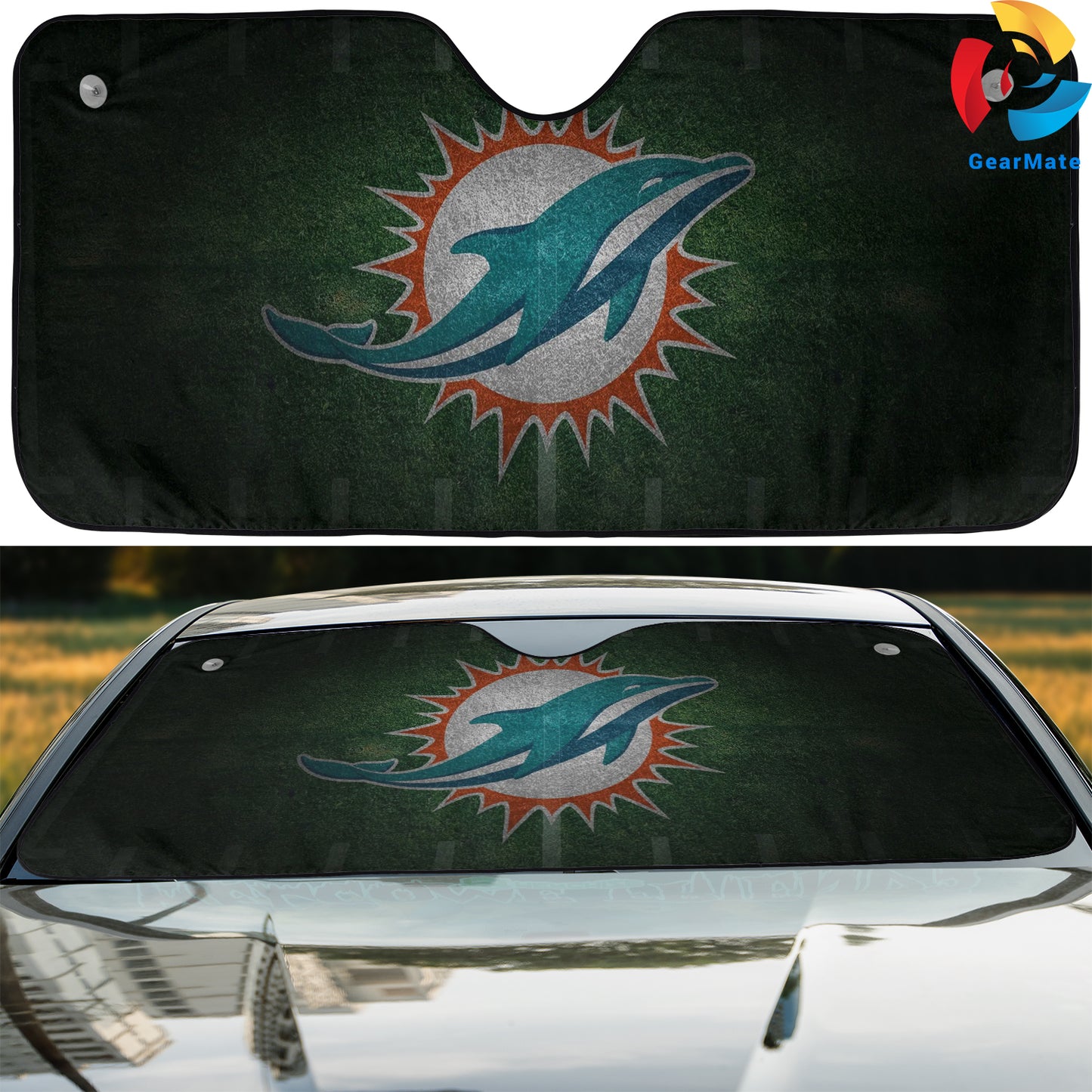 Miami Dolphins NFL Football Team Dark Style Cover Reflective Car Sunshade – Premium Heat & UV Protection, Universal Fit