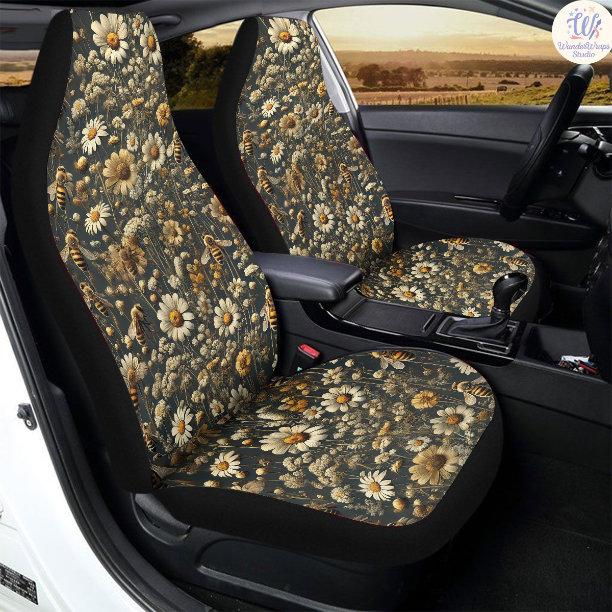 Honey Bee Car Seat Covers – High Quality Graphic and Polar Fleece Protector Set