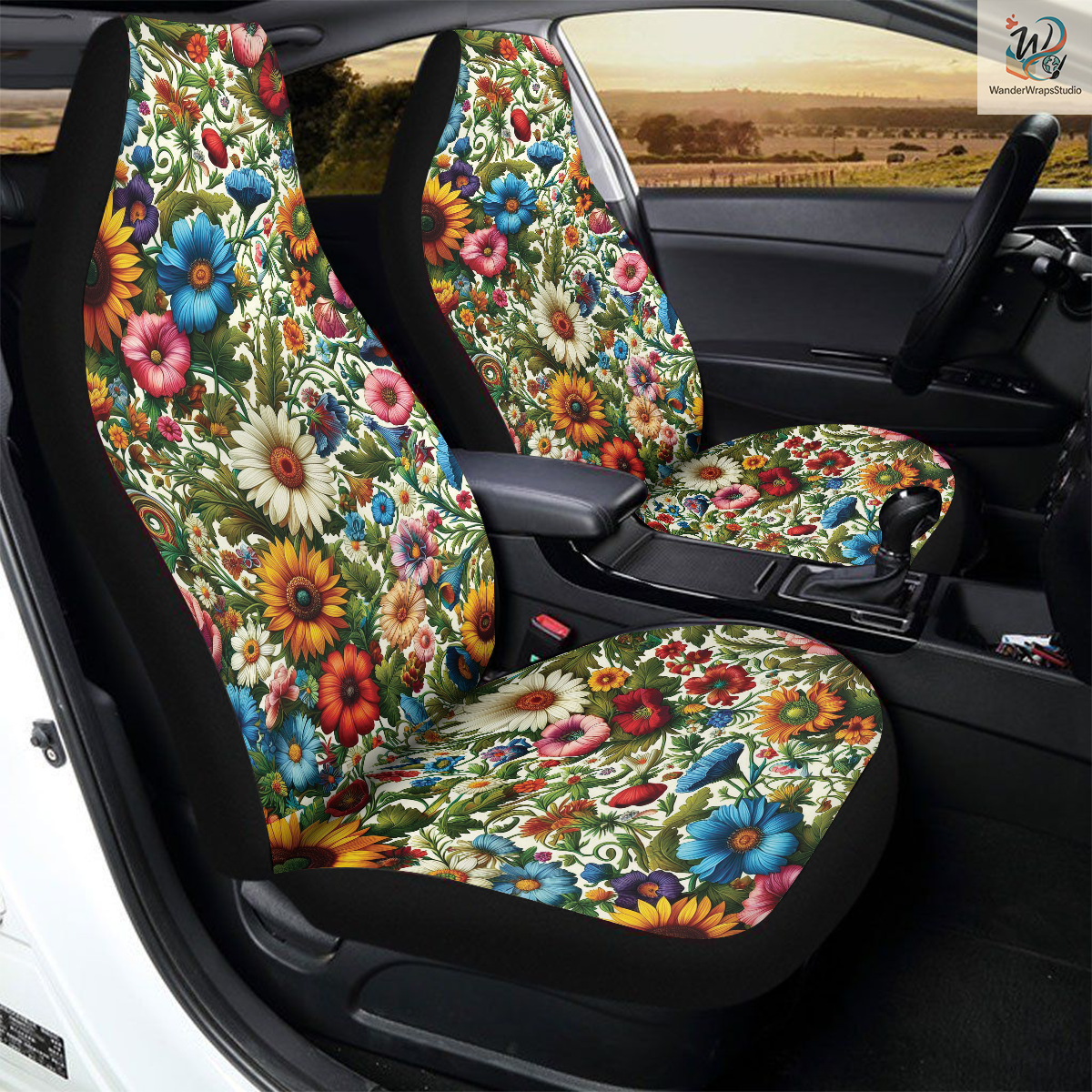 Colorful Vibrant Flowers Car Seat Covers – High Quality Graphic and Polar Fleece Protector Set