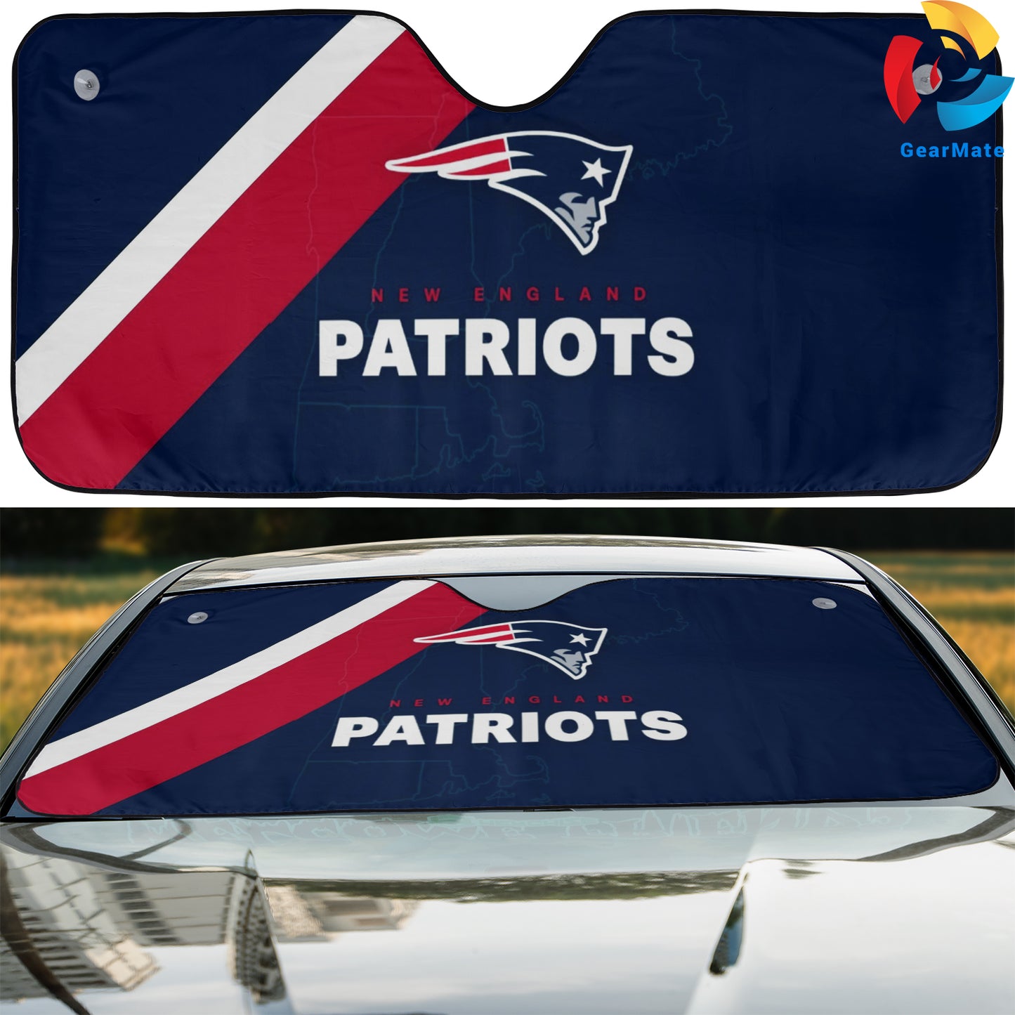 New England Patriots NFL Football Car Cover Reflective Car Sunshade – Premium Heat & UV Protection, Universal Fit