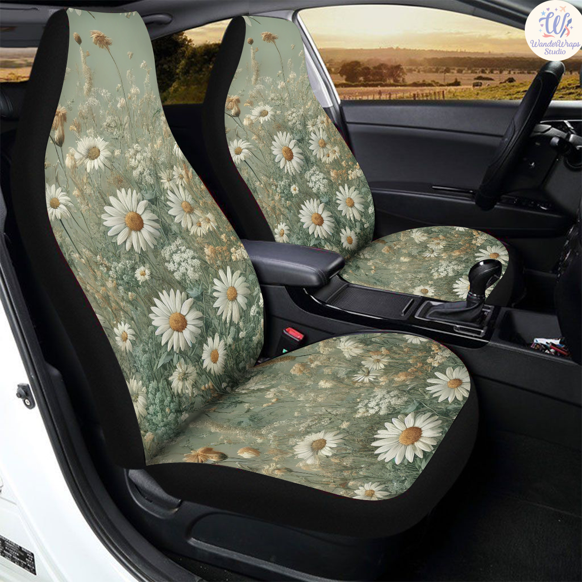 Vintage Inspired Daisy Meadow Car Seat Covers – High Quality Graphic and Polar Fleece Protector Set