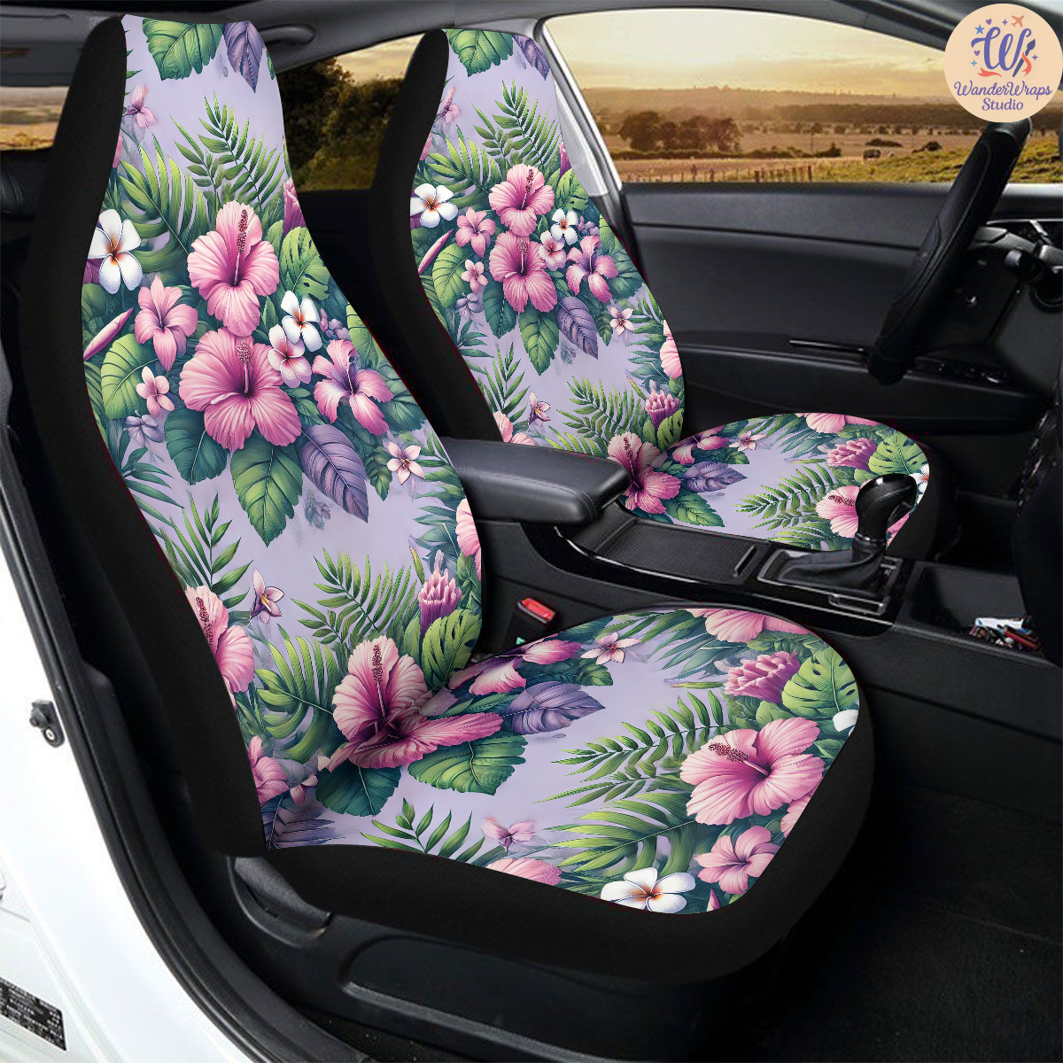 Pink Hibiscus Car Seat Covers – High Quality Graphic and Polar Fleece Protector Set