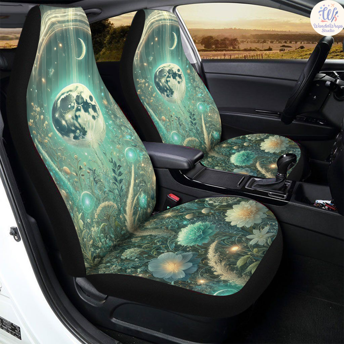Moonlit Enchanted Meadow Car Seat Covers – High Quality Graphic and Polar Fleece Protector Set
