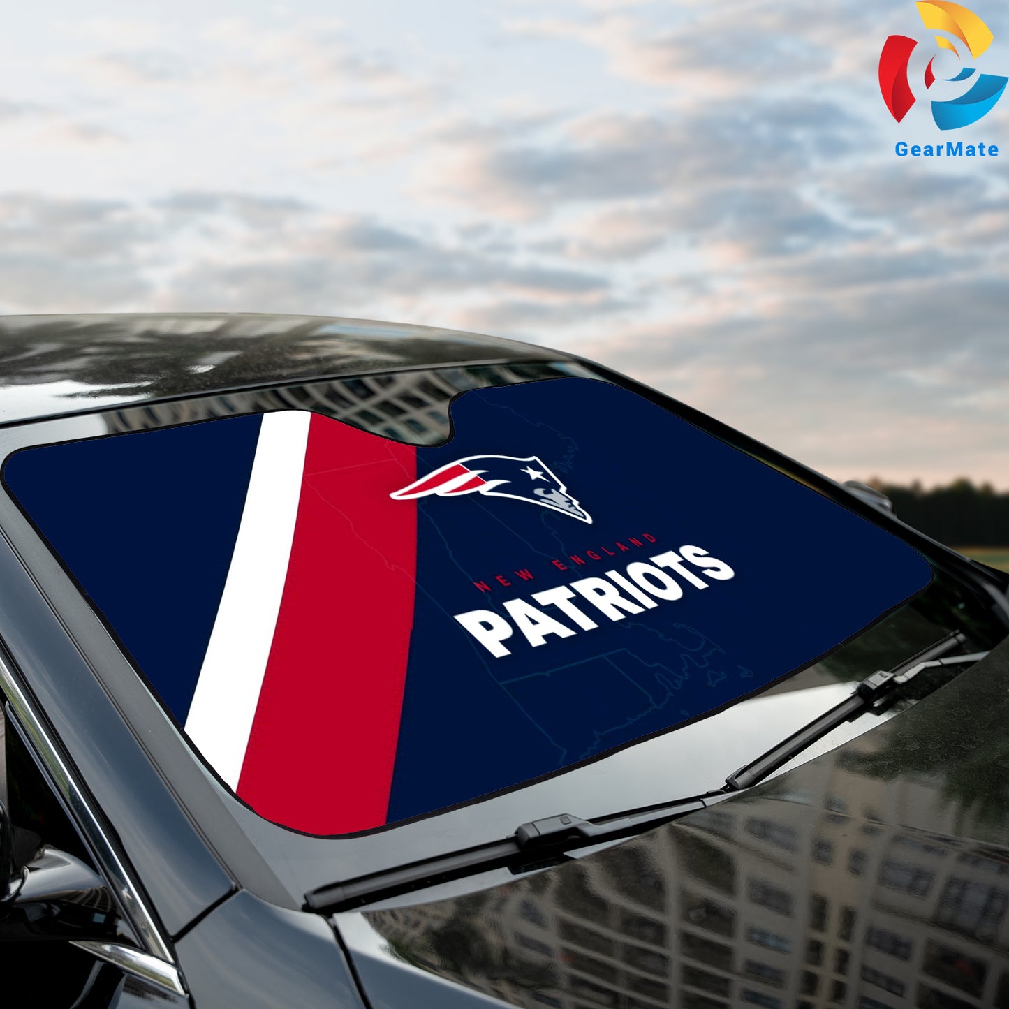 New England Patriots NFL Football Car Cover Reflective Car Sunshade – Premium Heat & UV Protection, Universal Fit