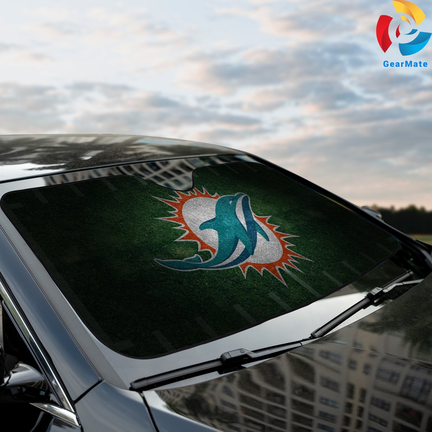 Miami Dolphins NFL Football Team Dark Style Cover Reflective Car Sunshade – Premium Heat & UV Protection, Universal Fit