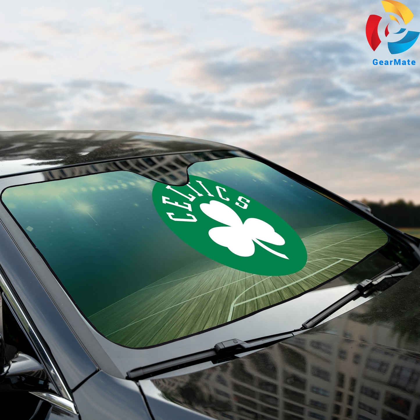 Boston Celtics Court Reflective Car Sunshade – Premium Heat & UV Protection, Universal Fit