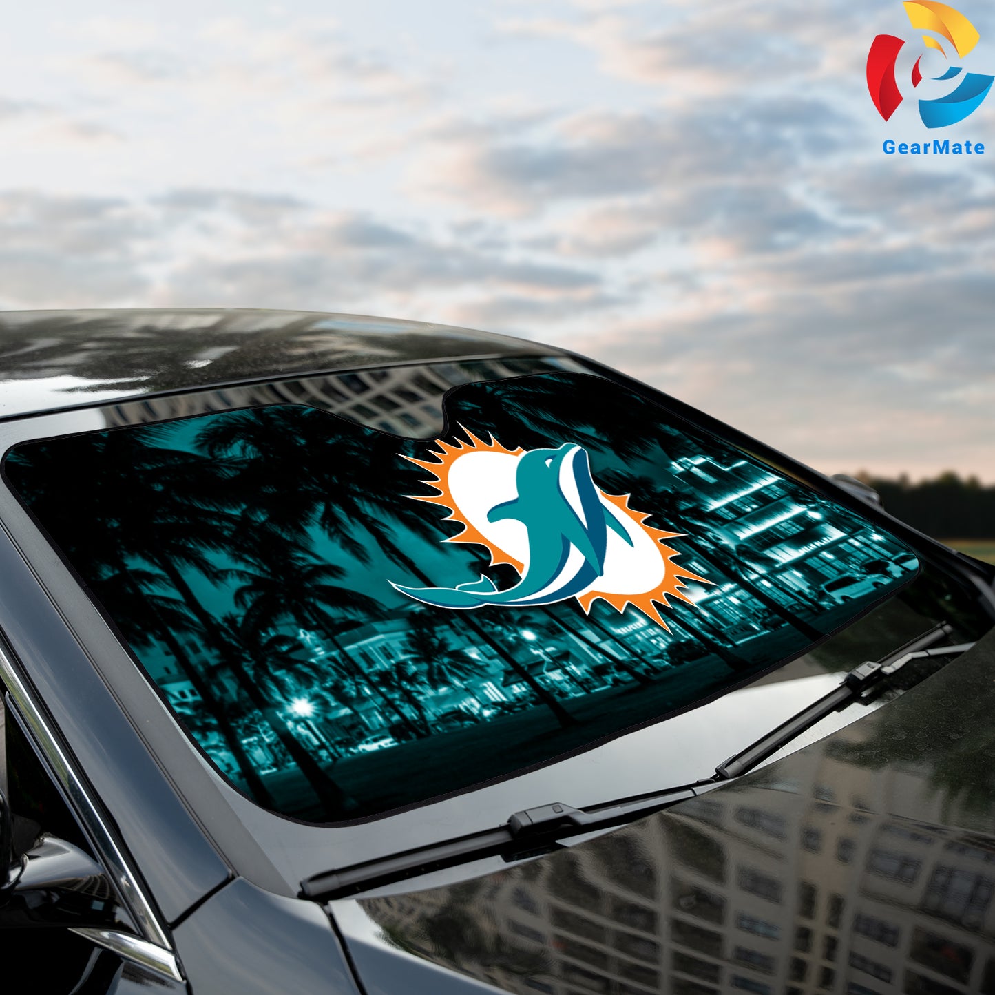 Miami Dolphins NFL Football Fans Cover Reflective Car Sunshade – Premium Heat & UV Protection, Universal Fit