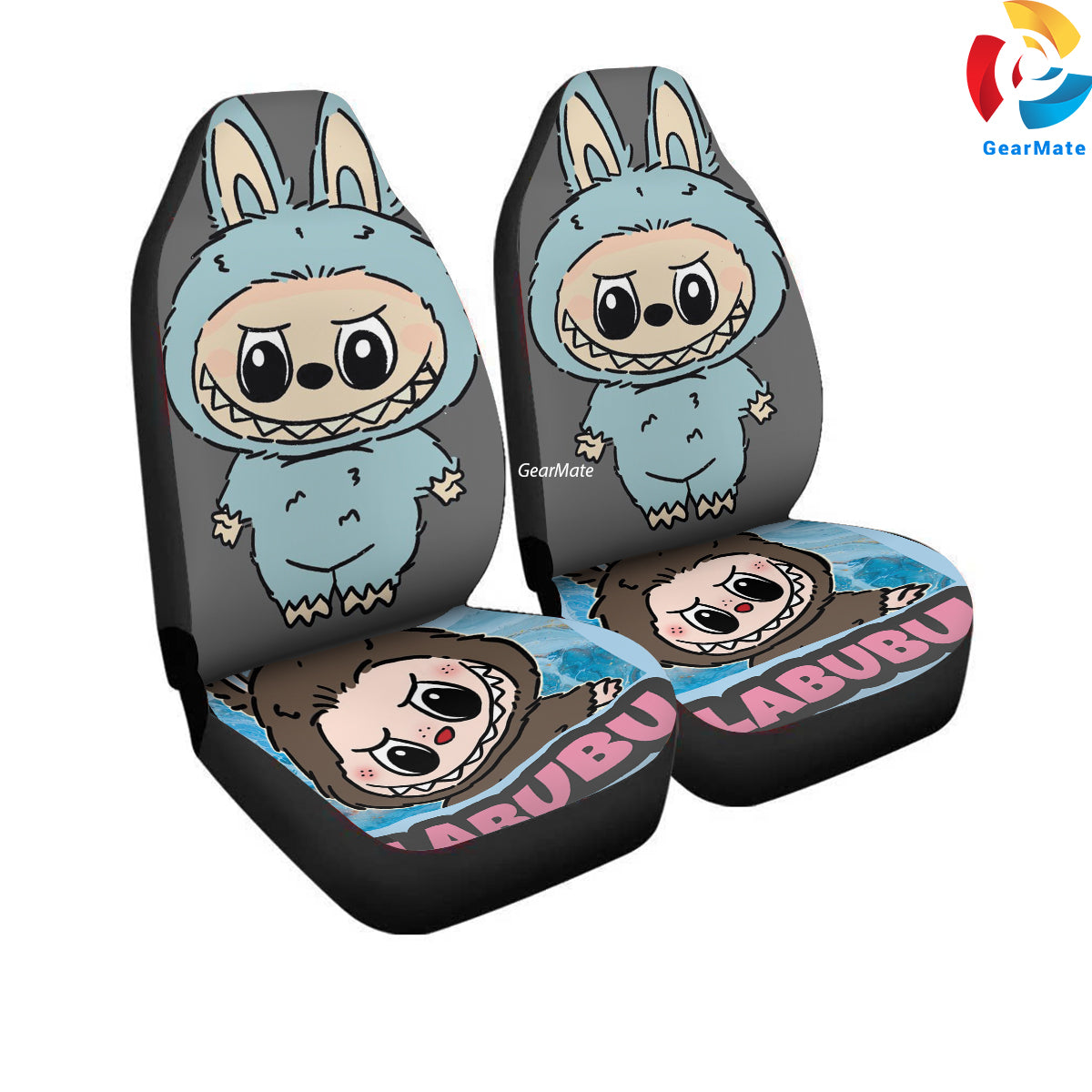 Labubu Light Blue Car Seat Covers – High Quality Graphic and Polar Fleece Protector Set