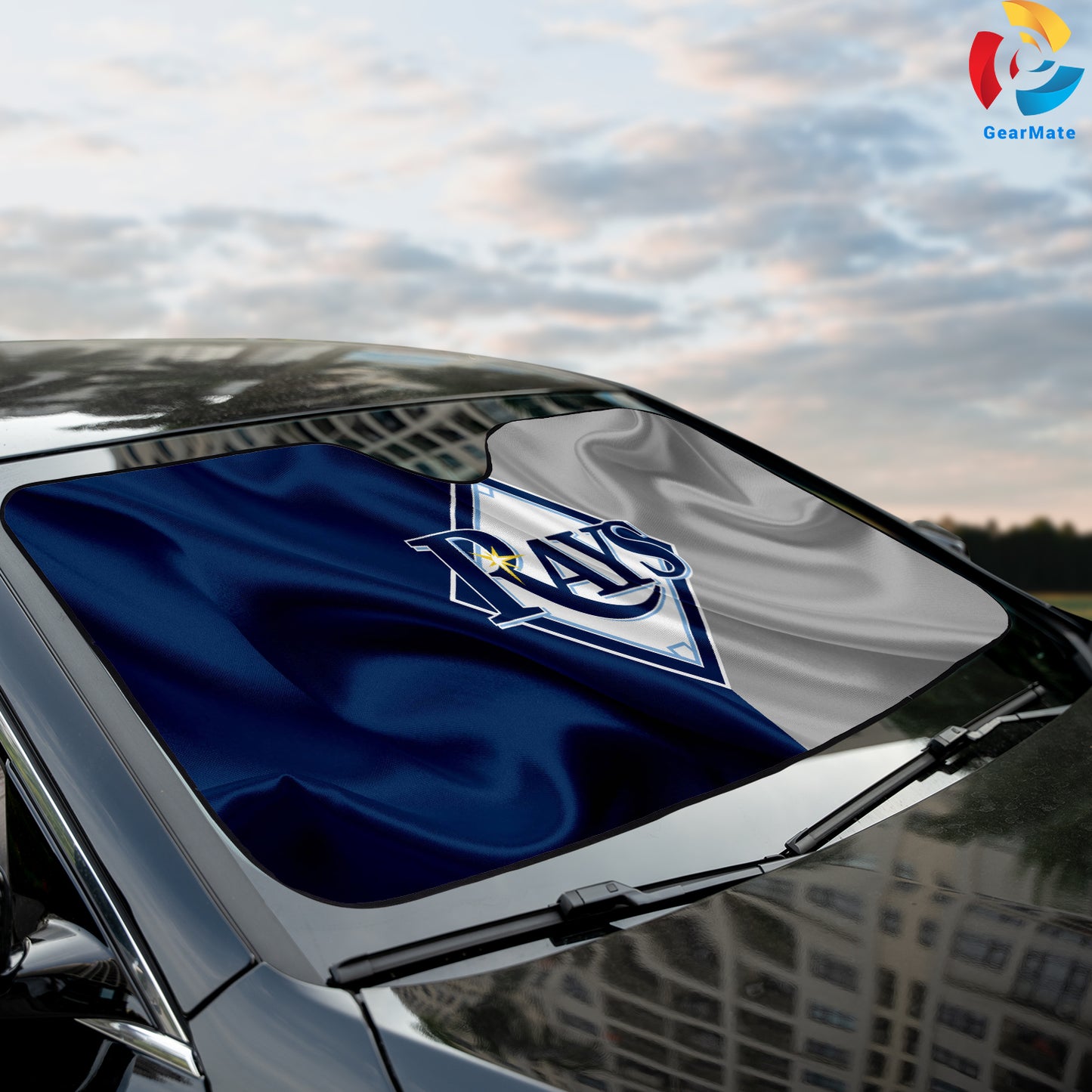 Tampa Bay Rays MLB Baseball Wavy Flag Car Cover Reflective Car Sunshade – Premium Heat & UV Protection, Universal Fit