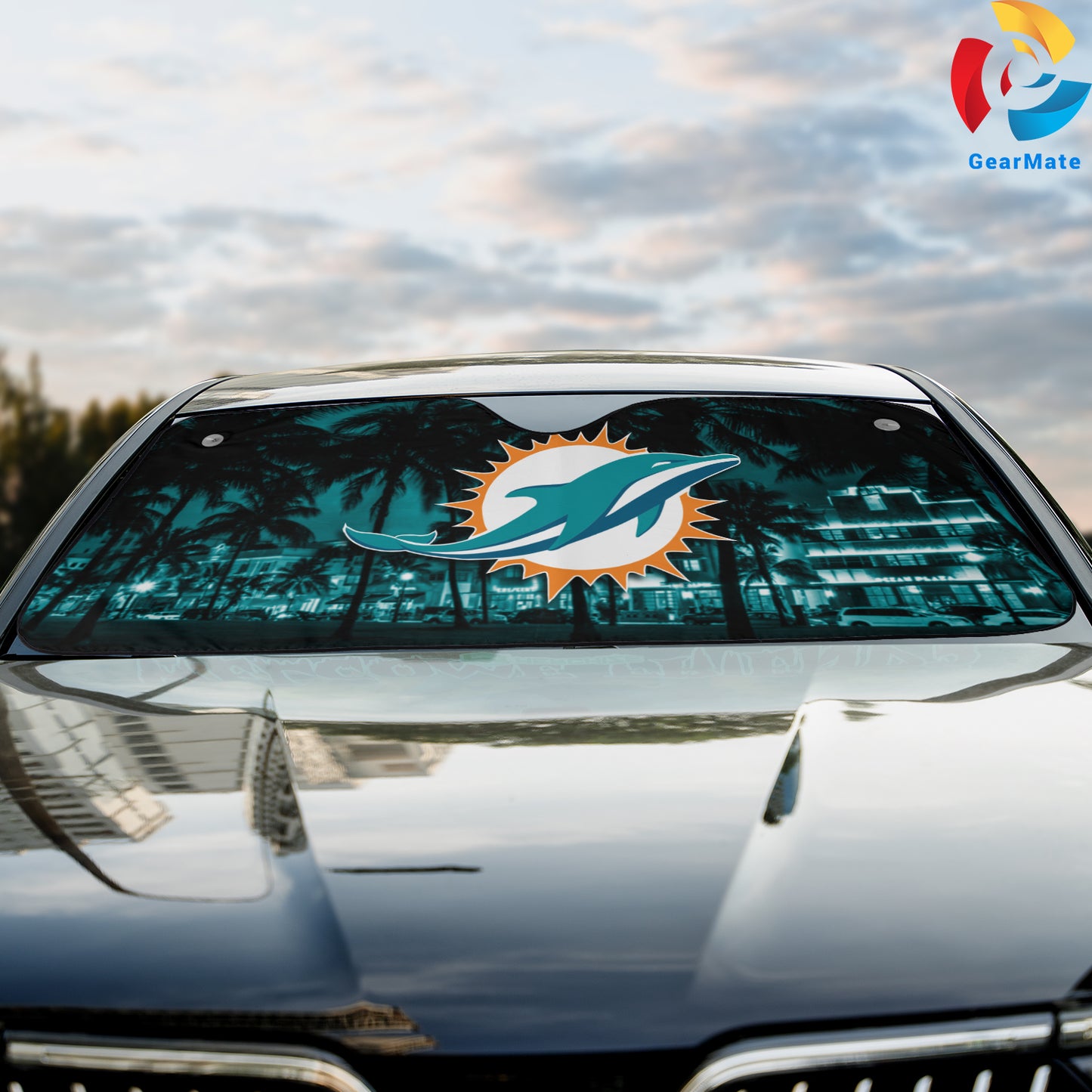 Miami Dolphins NFL Football Fans Cover Reflective Car Sunshade – Premium Heat & UV Protection, Universal Fit