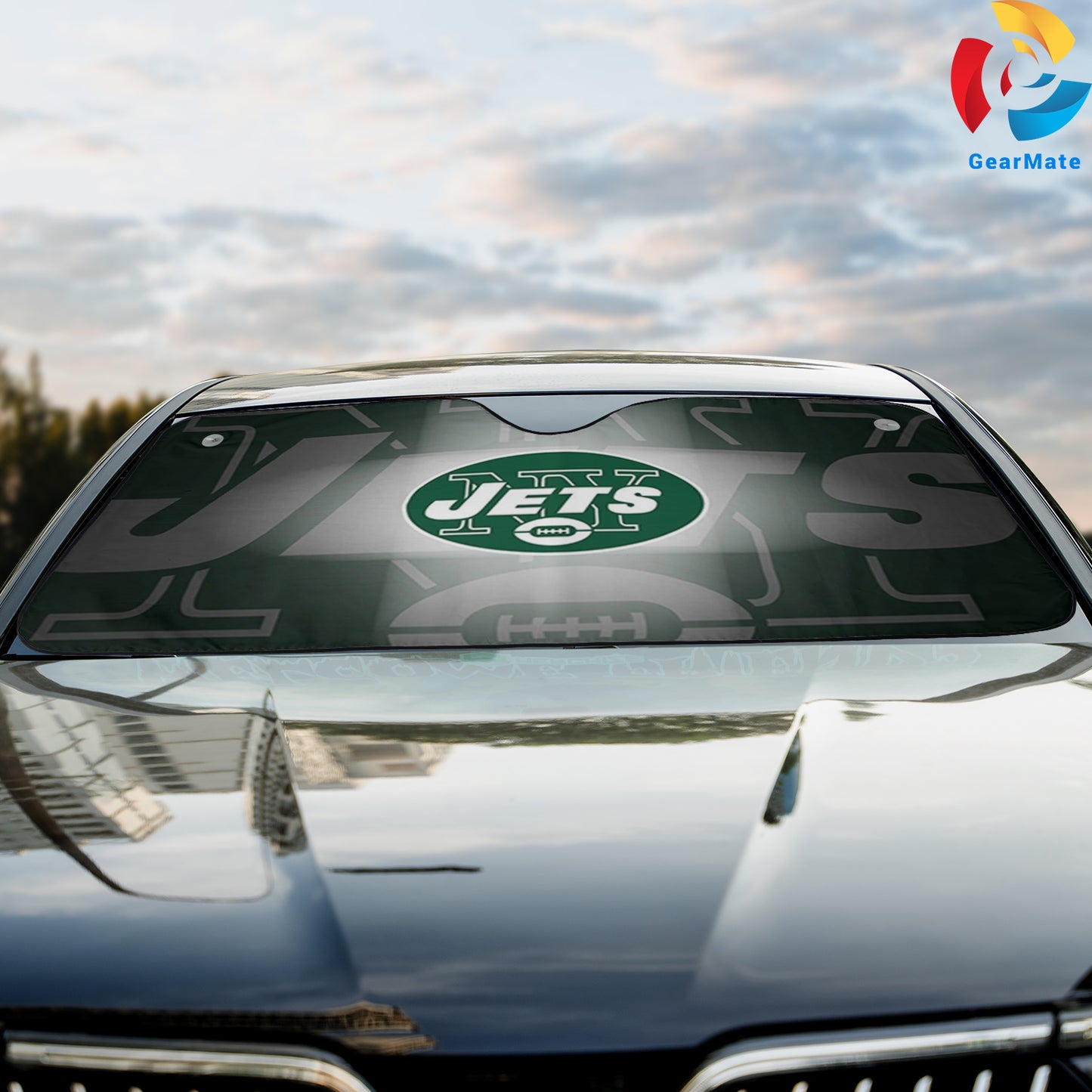 New York Jets NFL Football Logo Shadow Car Cover Reflective Car Sunshade – Premium Heat & UV Protection, Universal Fit