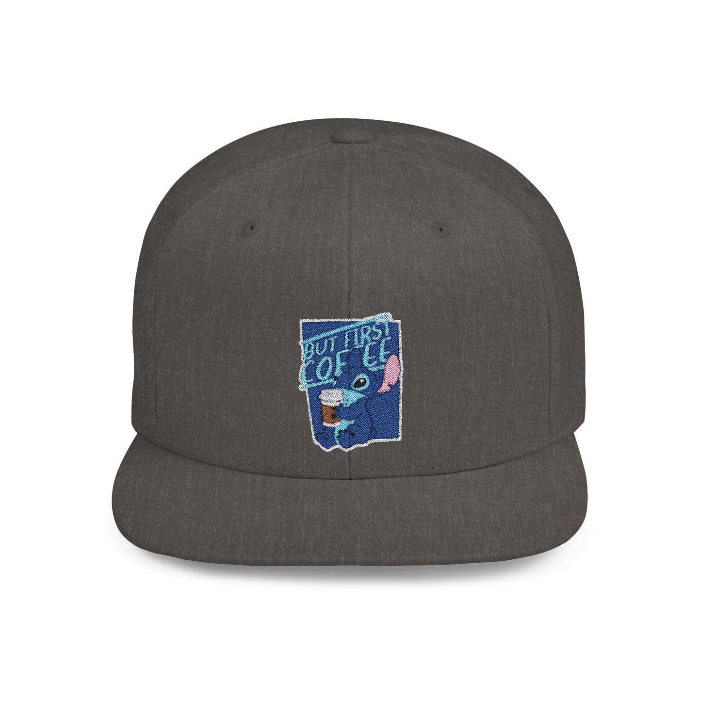 Disney Stitch But First Coffee Flat Bill Snapback – Lightweight, Custom Fit, Premium Quality