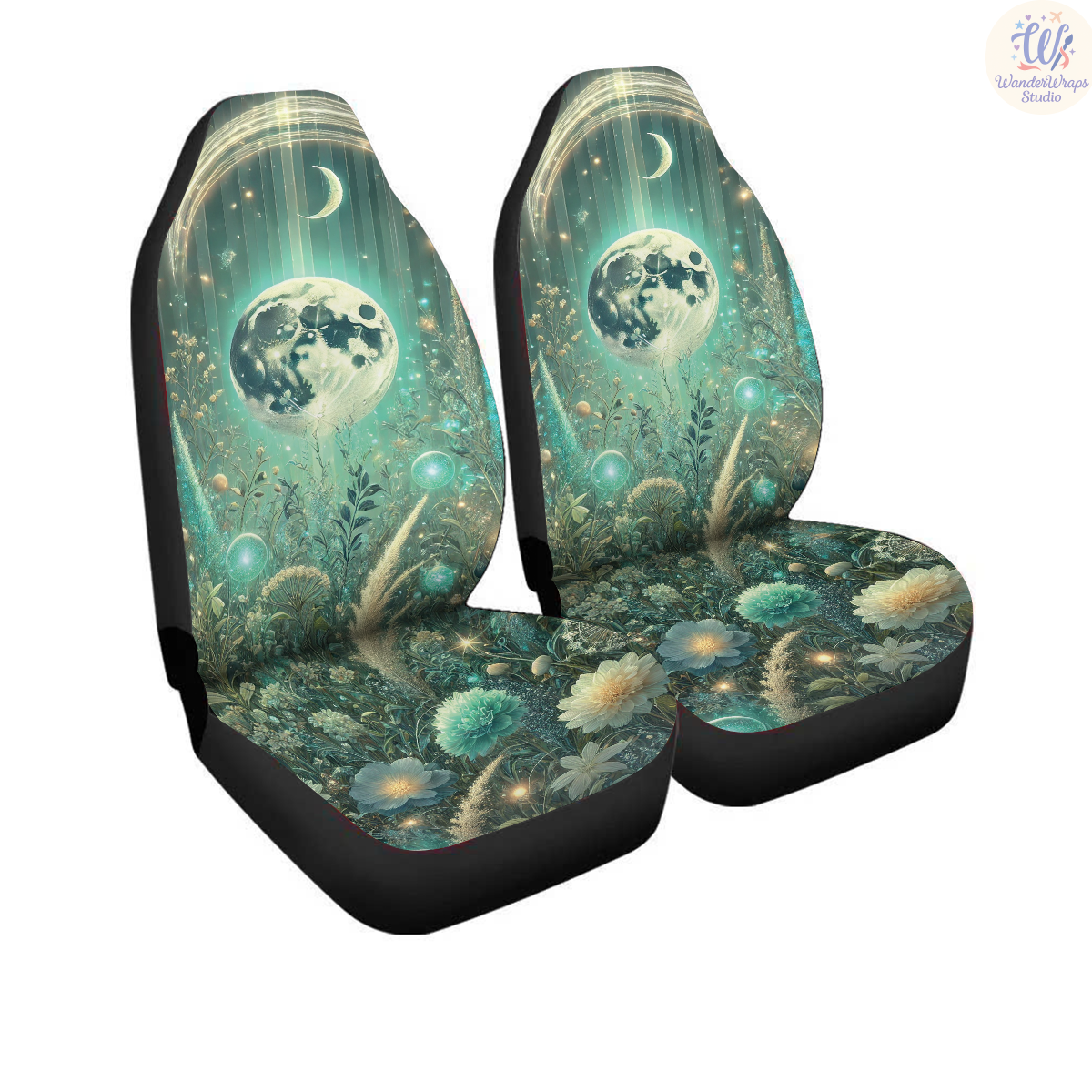 Moonlit Enchanted Meadow Car Seat Covers – High Quality Graphic and Polar Fleece Protector Set