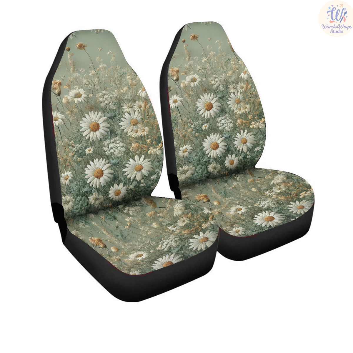 Vintage Inspired Daisy Meadow Car Seat Covers – High Quality Graphic and Polar Fleece Protector Set