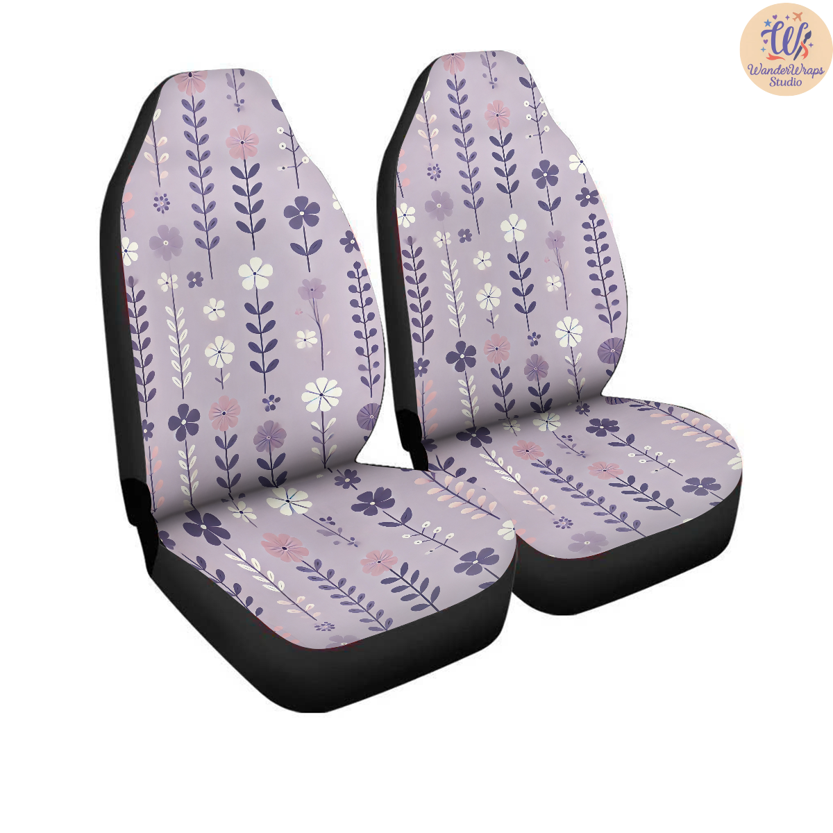 Purple Flowers Car Seat Covers – High Quality Graphic and Polar Fleece Protector Set