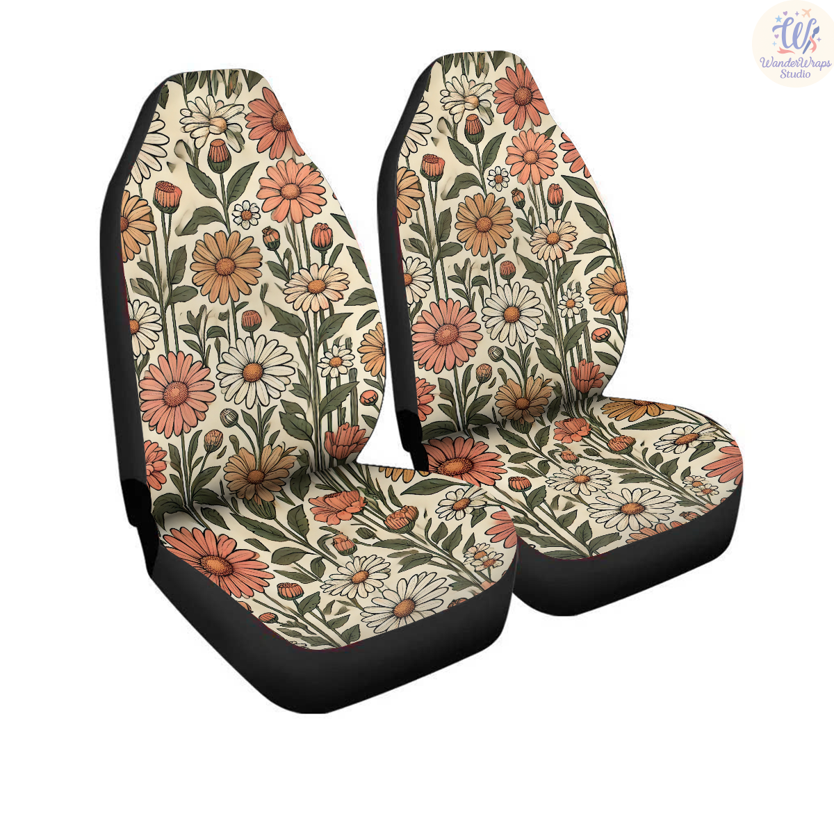Retro Daisy Patterns Car Seat Covers – High Quality Graphic and Polar Fleece Protector Set