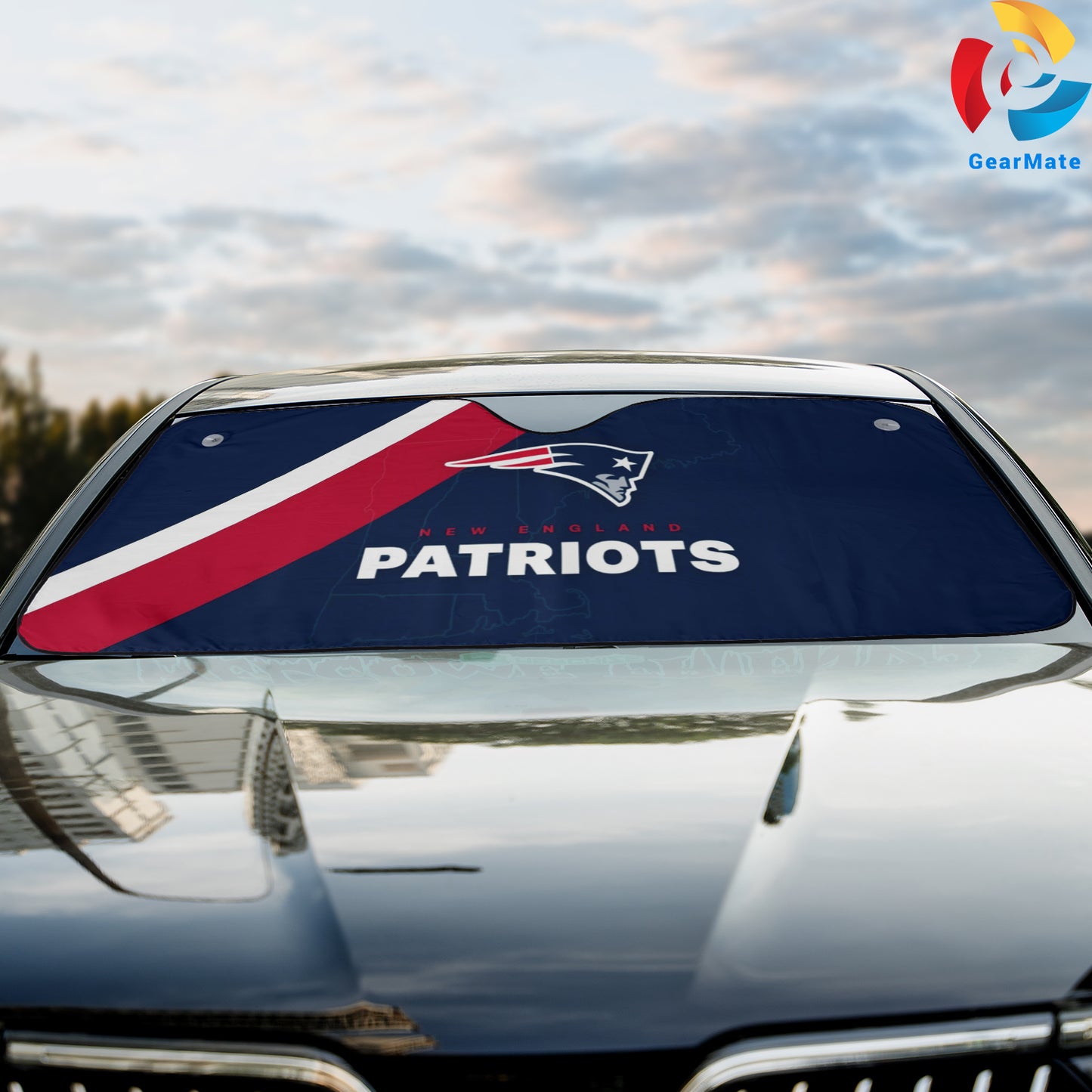 New England Patriots NFL Football Car Cover Reflective Car Sunshade – Premium Heat & UV Protection, Universal Fit