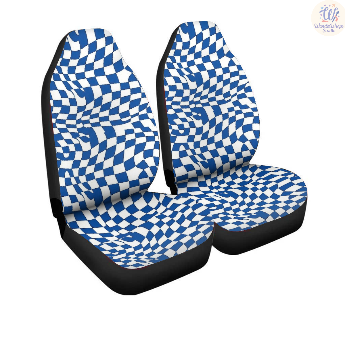 Blue Checkered Board Car Seat Covers – High Quality Graphic and Polar Fleece Protector Set