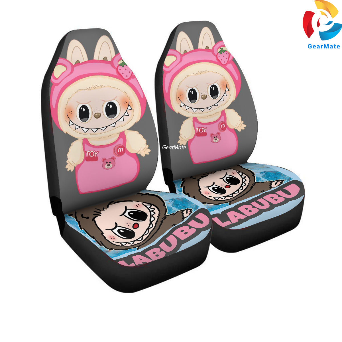 Pink Labubu Car Seat Covers – High Quality Graphic and Polar Fleece Protector Set