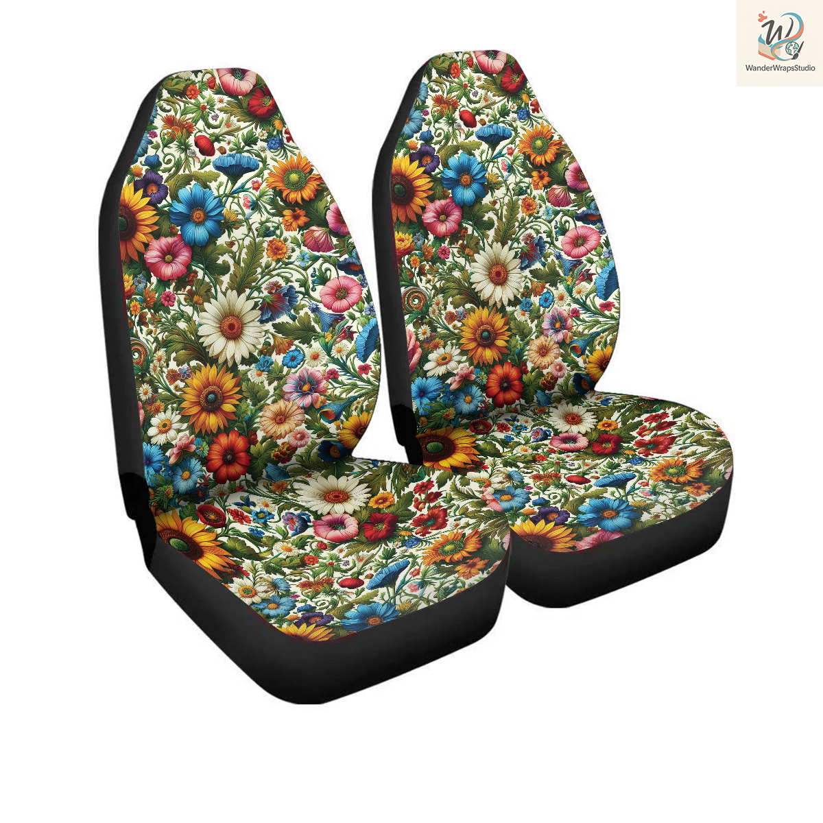 Colorful Vibrant Flowers Car Seat Covers – High Quality Graphic and Polar Fleece Protector Set
