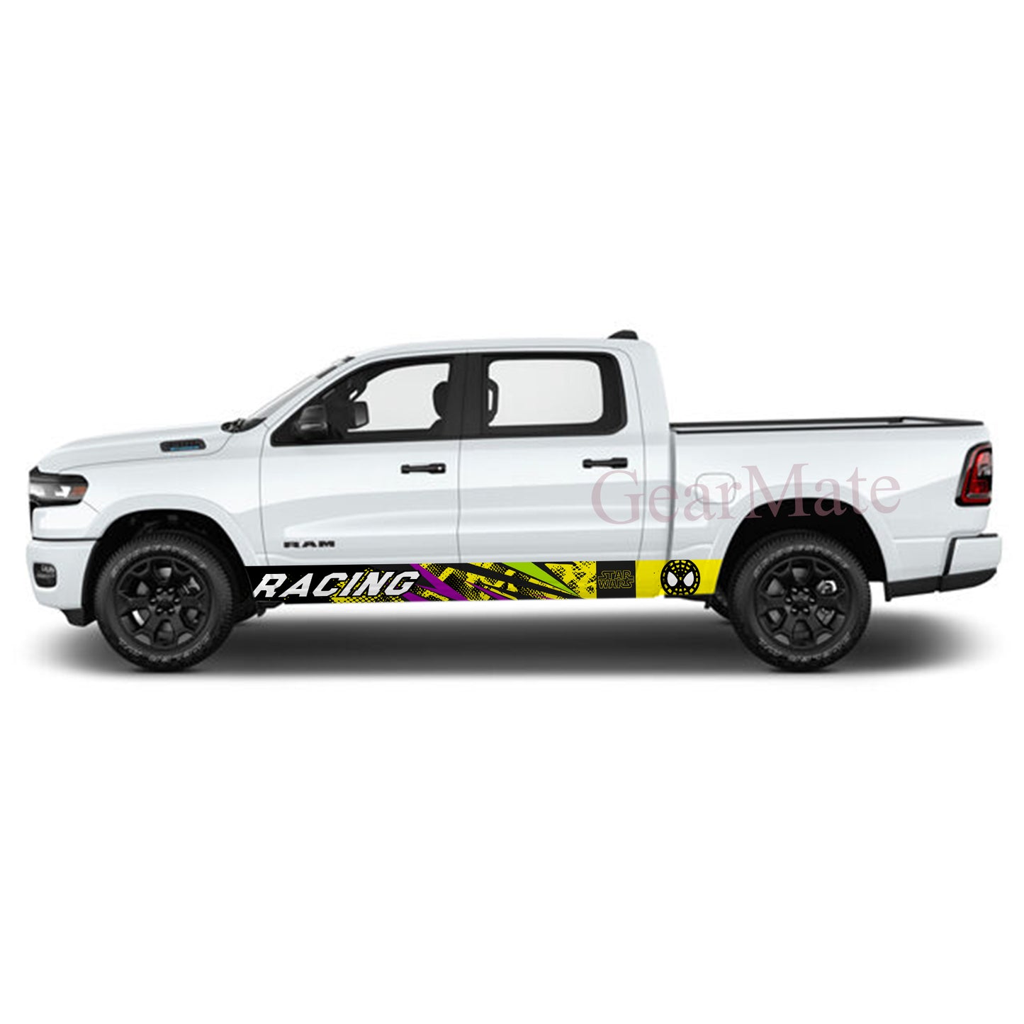 Racing Yellow Black Grunge Starwars Rocker Panel Graphic Decal Kit (Left & Right Sides) - High Quality Vinyl for Trucks & SUVs