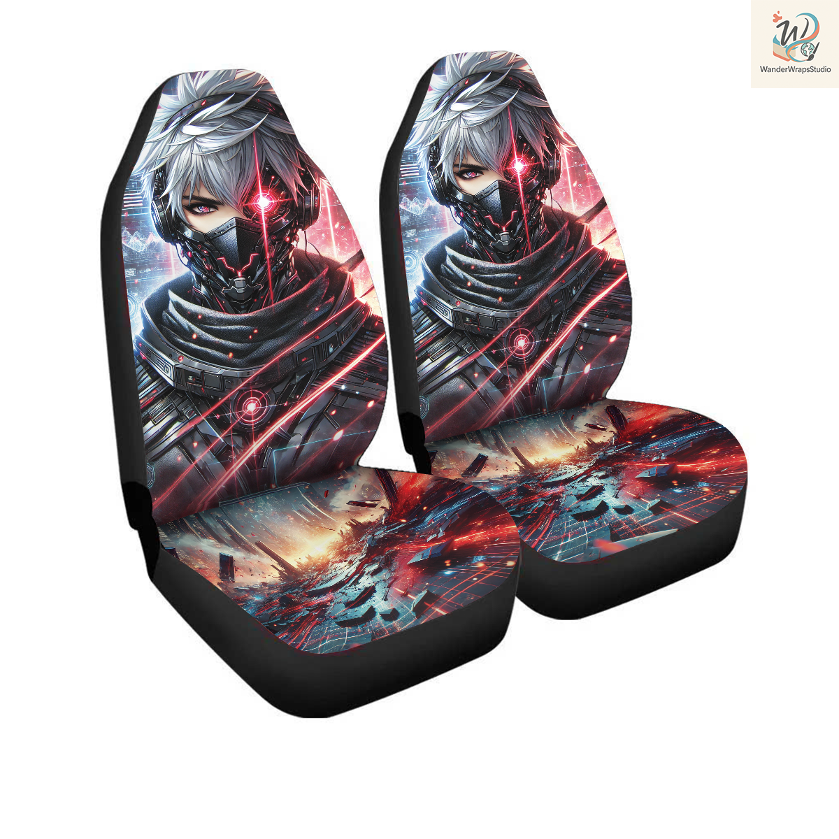 Anime Style Cyberpunk Car Seat Covers – High Quality Graphic and Polar Fleece Protector Set