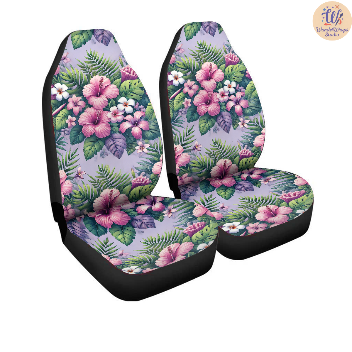 Pink Hibiscus Car Seat Covers – High Quality Graphic and Polar Fleece Protector Set