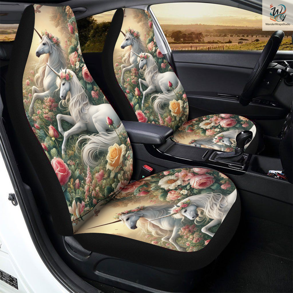 Unicorn Fantasy Car Seat Covers – High Quality Graphic and Polar Fleece Protector Set