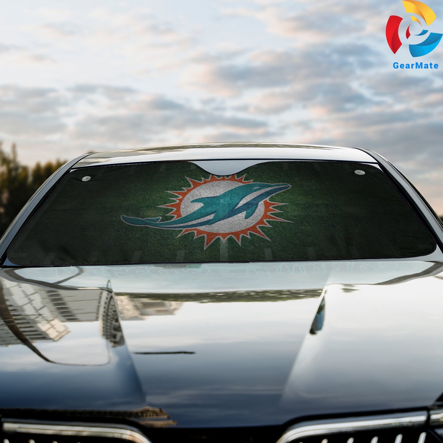 Miami Dolphins NFL Football Team Dark Style Cover Reflective Car Sunshade – Premium Heat & UV Protection, Universal Fit