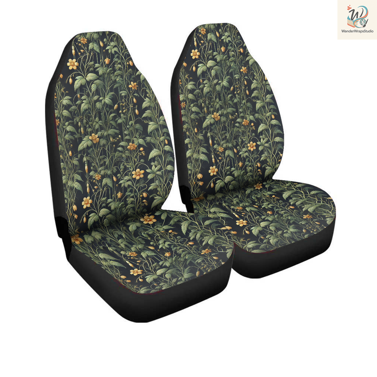 Dark Floral Seamless Pattern Car Seat Covers – High Quality Graphic and Polar Fleece Protector Set