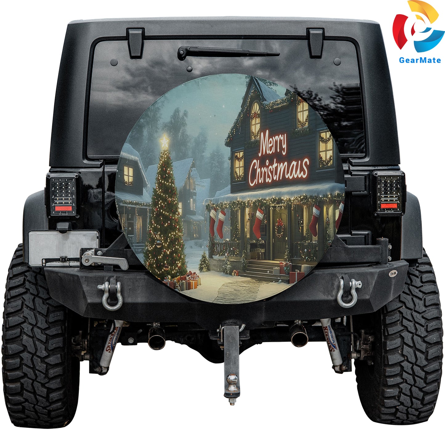 Merry Christmas 2024 House and Christmas Tree Spare Tire Cover – Premium Waterproof UV Resistant Protector