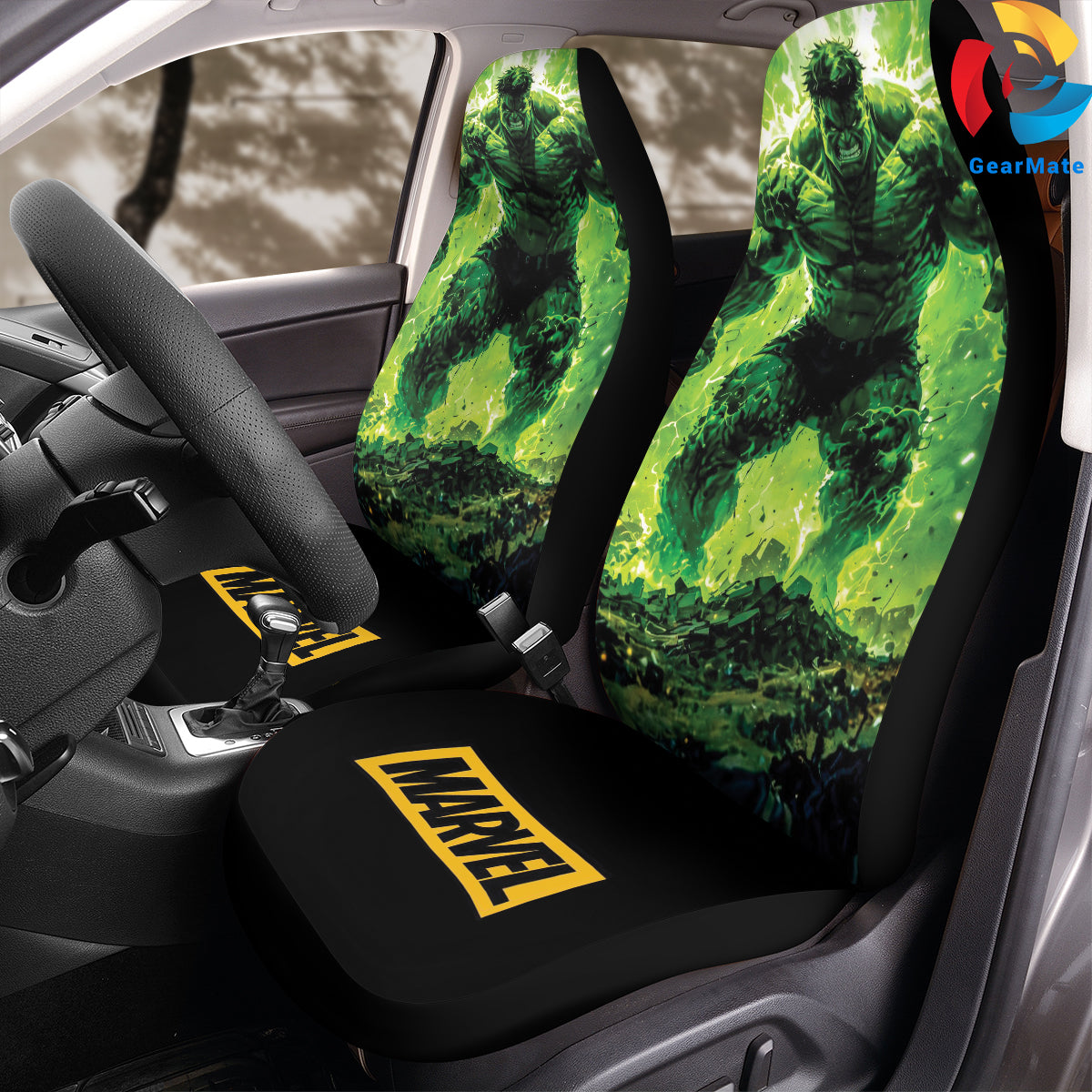 Marvel Hulk Action Car Seat Covers – High Quality Graphic and Polar Fleece Protector Set