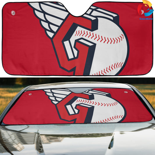 Cleveland Guardians MLB Baseball Red Background Reflective Car Sunshade – Premium Heat & UV Protection, Universal Fit