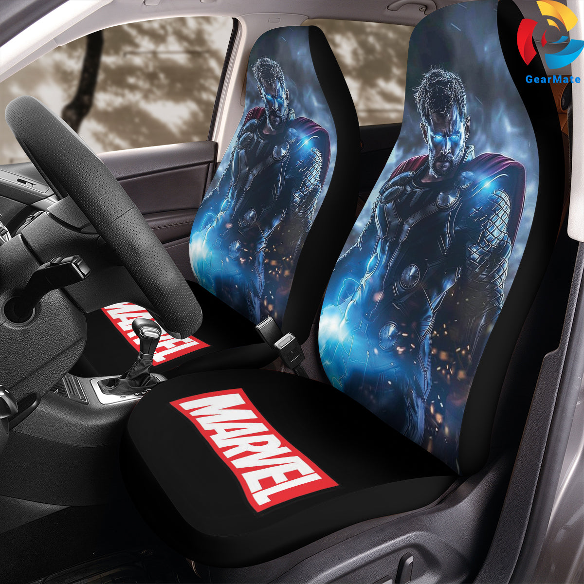 Marvel Thor Thunder God Car Seat Covers – High Quality Graphic and Polar Fleece Protector Set