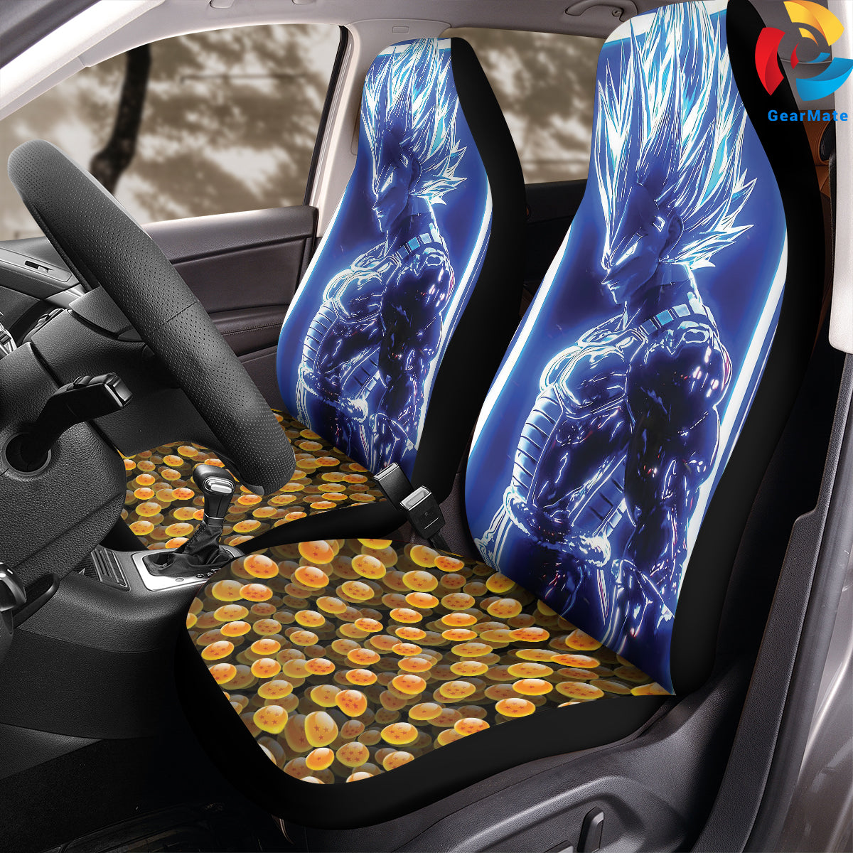 Dragon Balls Vegeta Blue Neon Car Seat Covers – High Quality Graphic and Polar Fleece Protector Set