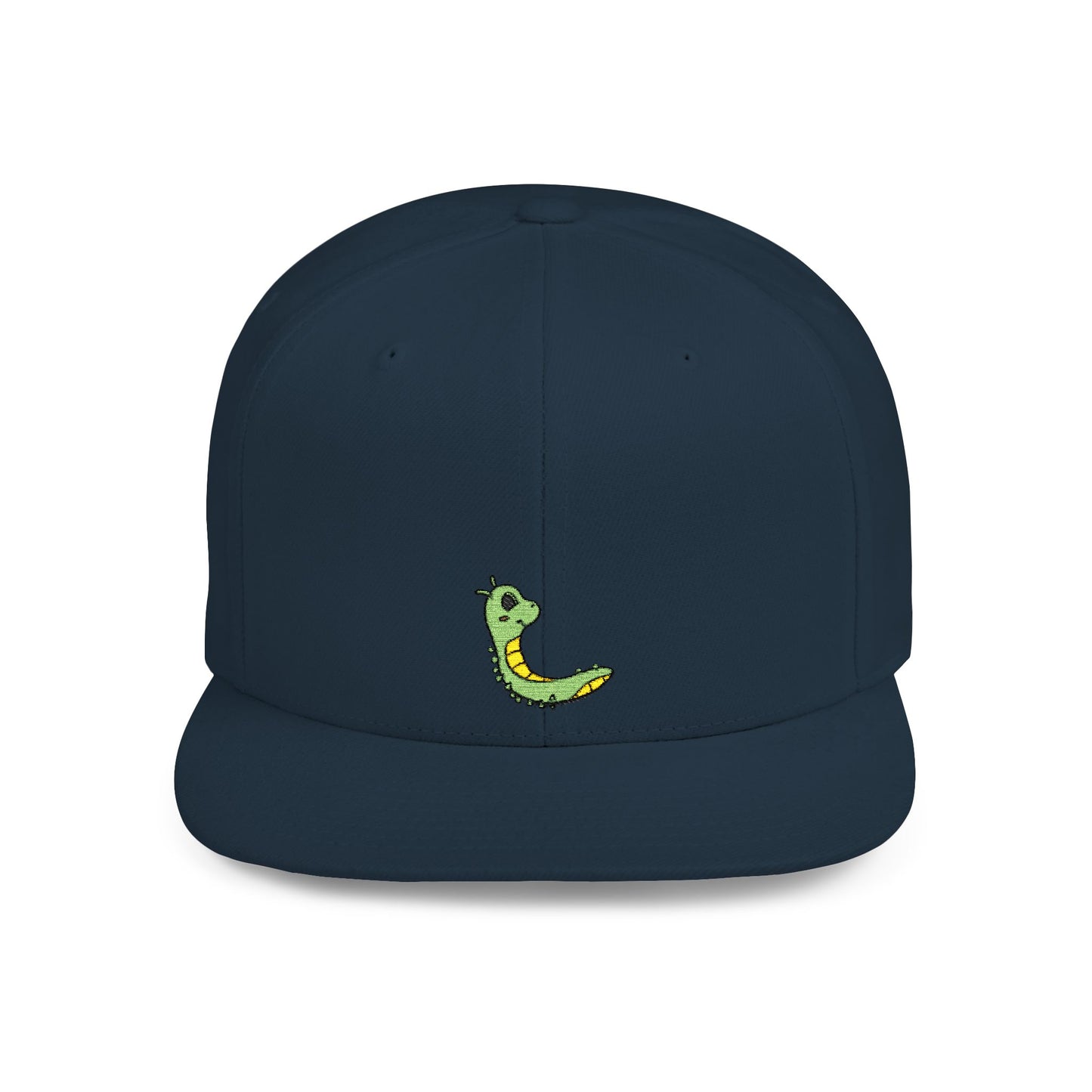Icons Embroidered Cute Green Worm Flat Bill Snapback – Lightweight, Custom Fit, Premium Quality
