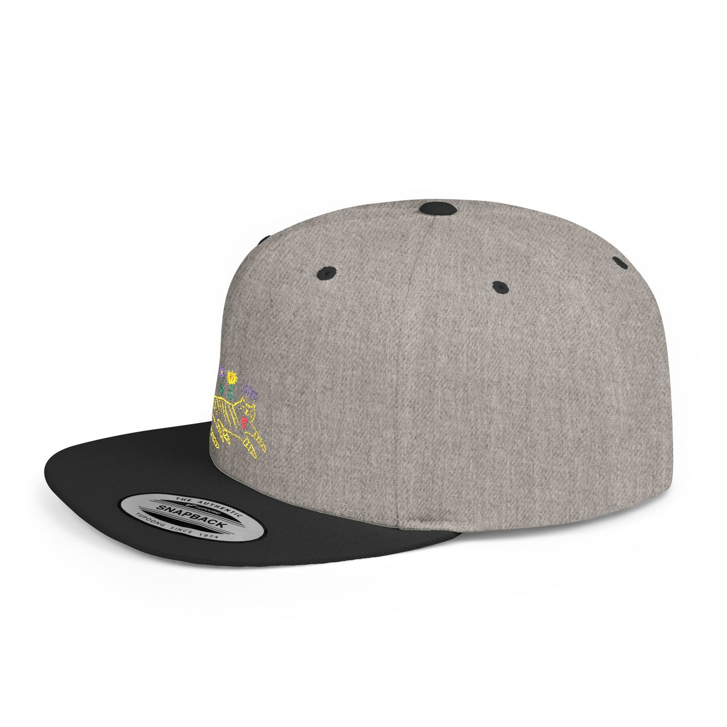 Icons Embroidered Flowers On Cat Flat Bill Snapback – Lightweight, Custom Fit, Premium Quality