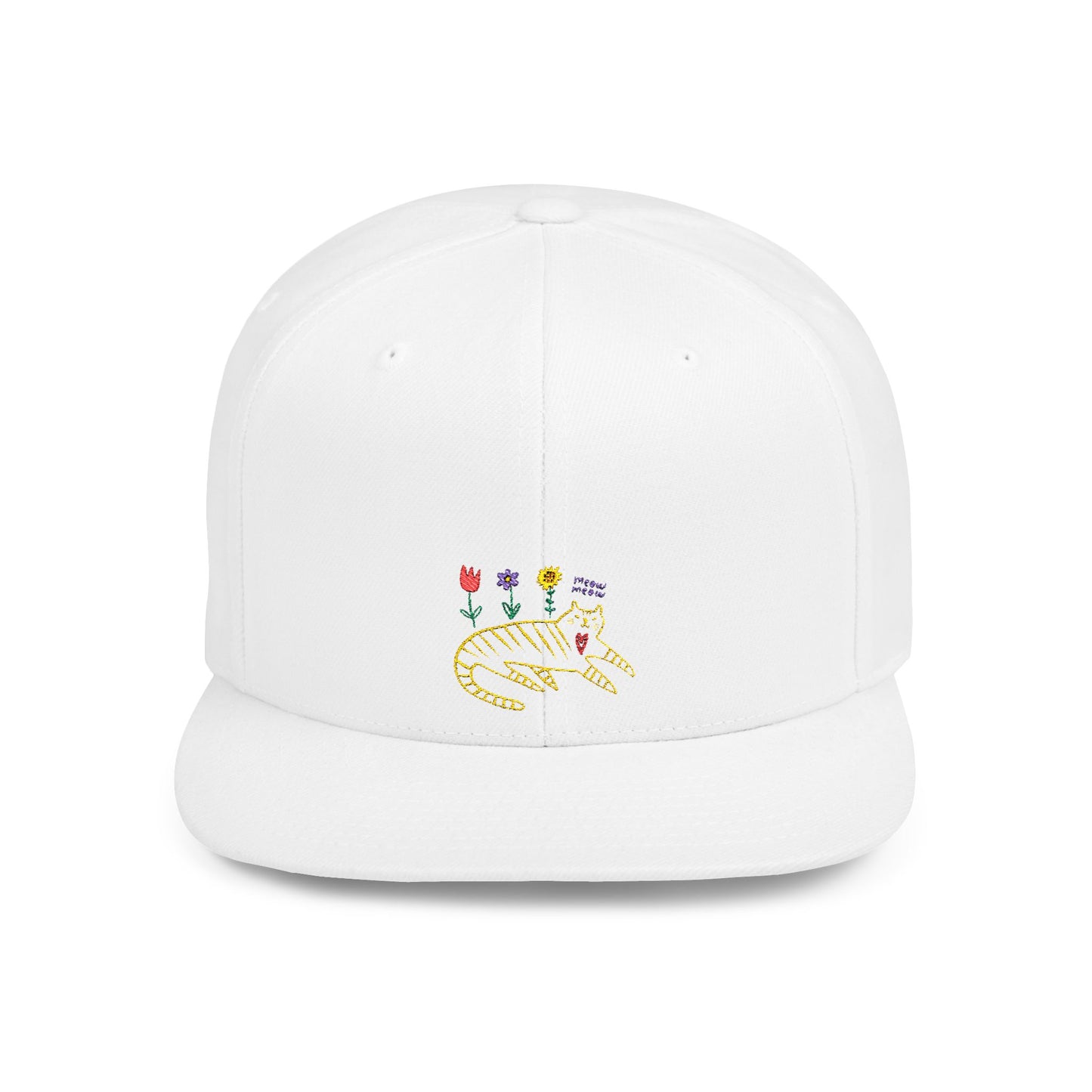 Icons Embroidered Flowers On Cat Flat Bill Snapback – Lightweight, Custom Fit, Premium Quality
