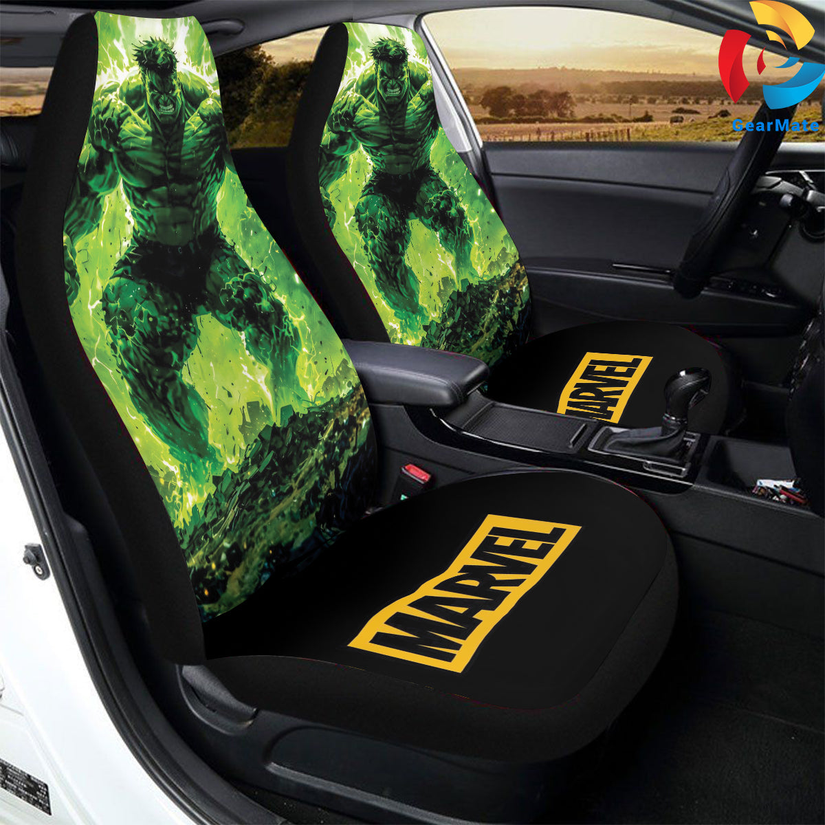 Marvel Hulk Action Car Seat Covers – High Quality Graphic and Polar Fleece Protector Set