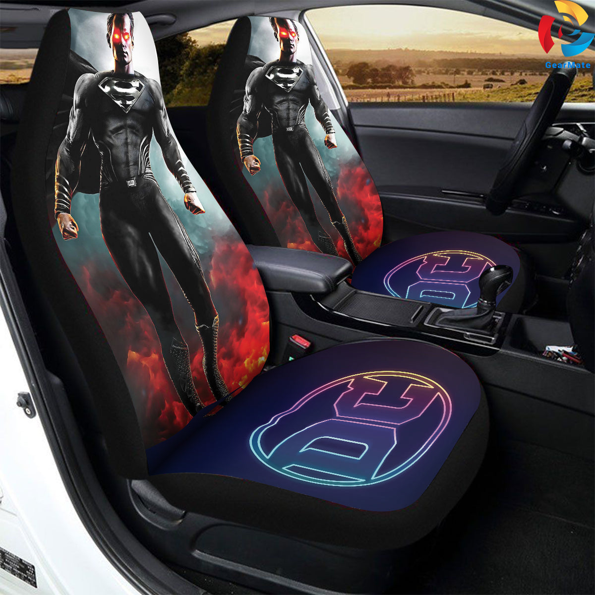 Dark Superman Car Seat Covers – High Quality Graphic and Polar Fleece Protector Set