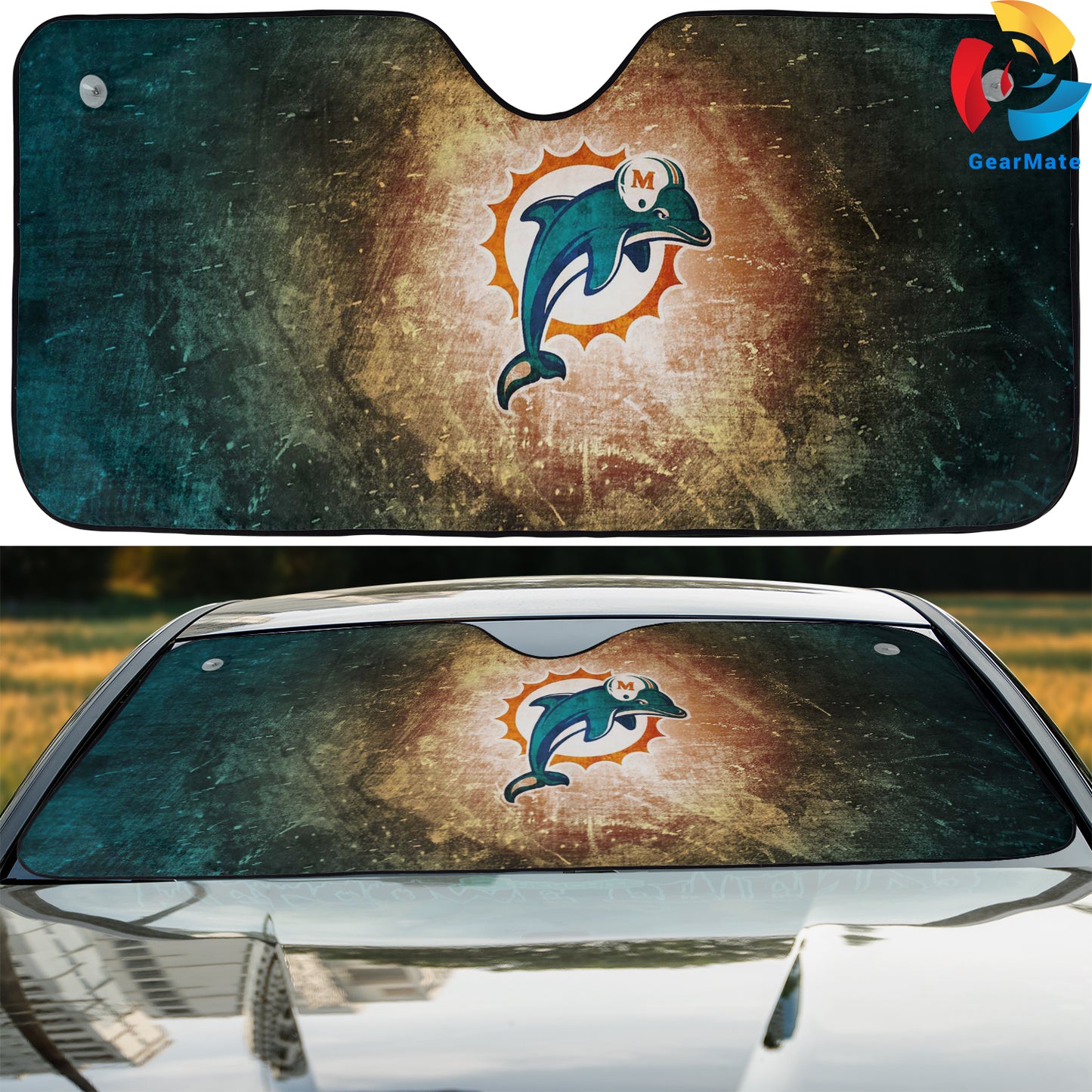 Miami Dolphins NFL Football Team Scratch Style Cover Reflective Car Sunshade – Premium Heat & UV Protection, Universal Fit